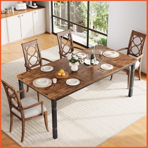 Homhougo 78.7"Farmhouse Dining Table for 6-8 People Rustic Industrial Kitchen Table with Sturdy Metal Frame & Chamfered Corners Brown - 1 of 4
