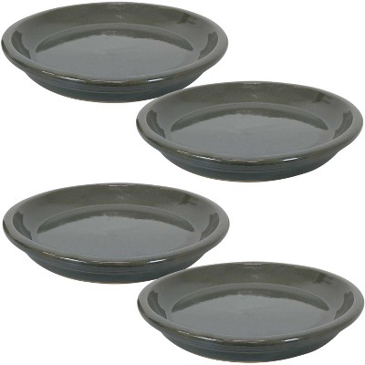 Sunnydaze High-Fired Glazed UV-Resistant and Frost-Resistant Outdoor/Indoor Ceramic Flower Pot Planter Saucers - 9" Diameter - Gray - 4-Pack