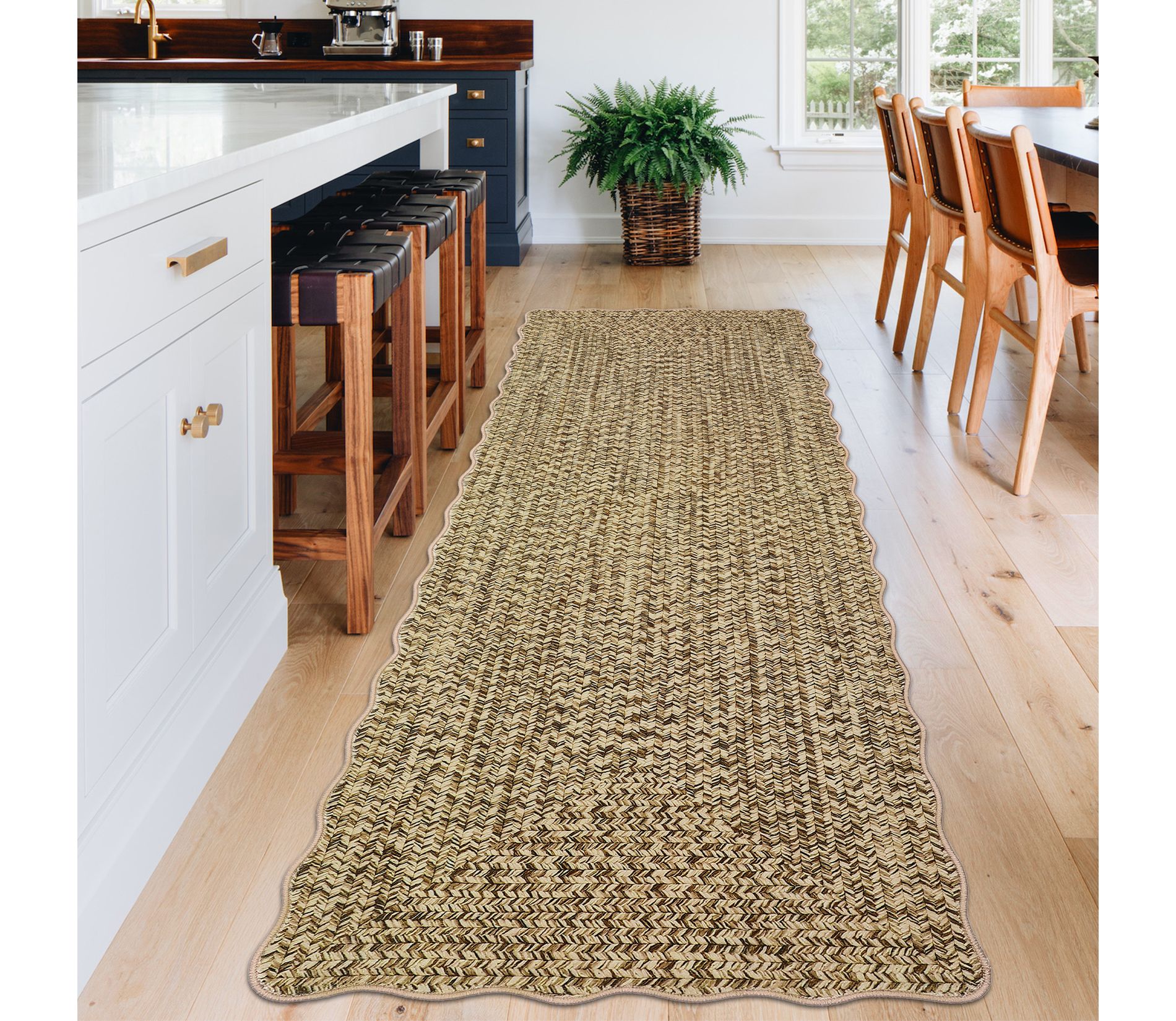 Farmhouse Scalloped Rug Washable Rug with Non Slip TRP Backing