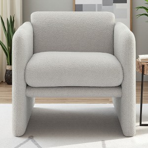 Teddy Fabric Armchair with Metal Arm Trim and Waved Design - 1 of 4