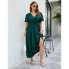 BLUEMING Plus Size Womens Dresses Floral Surplice A-Line Maxi Dress Waist Belted Floral Maxi Dress Wasit Tie Bell Sleeve Dress - 3 of 4