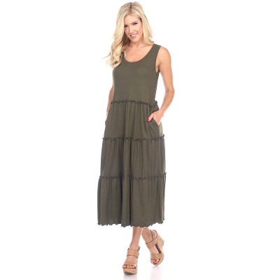 Women's Scoop Neck Tiered Midi Dress - White Mark