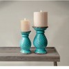 Manual Woodworkers and Weavers Earth Candle Holders Set of 2, Large Turquoise Ceramic, Rustic Modern Accent for Tables or Shelves - 3 of 3