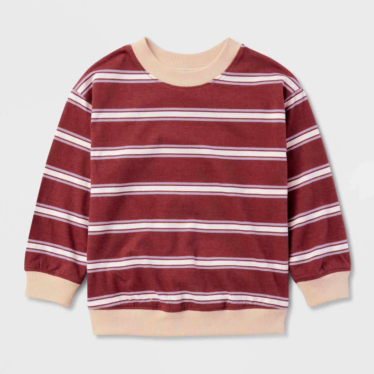 Toddler Boys' Striped Crewneck with Waffle Nep Jogger Top and Bottom Set - Cat & Jack™ Burgundy - thumbnail 2
