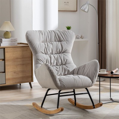 April Gray Velvet Fabric Upholstered Glider Rocker Nursery Rocking   GUEST 4c219d1d F95f 4a14 8417 02168254d1ee