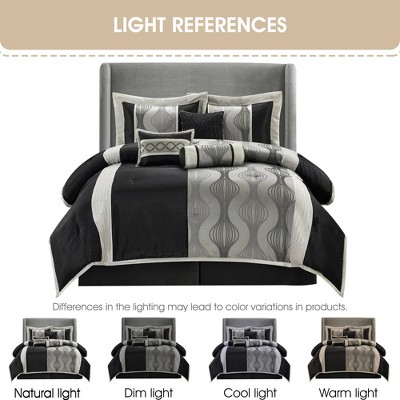 Queen Black and Silver Microfiber 7-Piece Comforter Set