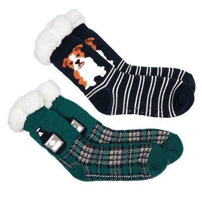Lord's Rocks Men's Beer Dog 2pk Best Friend Sherpa Socks with Grippers Gift Set - Black/Gray One Size