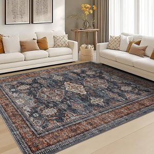 Vintage Oriental Area Rug Washable, Low Pile Neutral Soft Carpet Non Slip, Distressed Office Carpet Farmhouse Floor Cover for Living Room Bedroom - 1 of 4