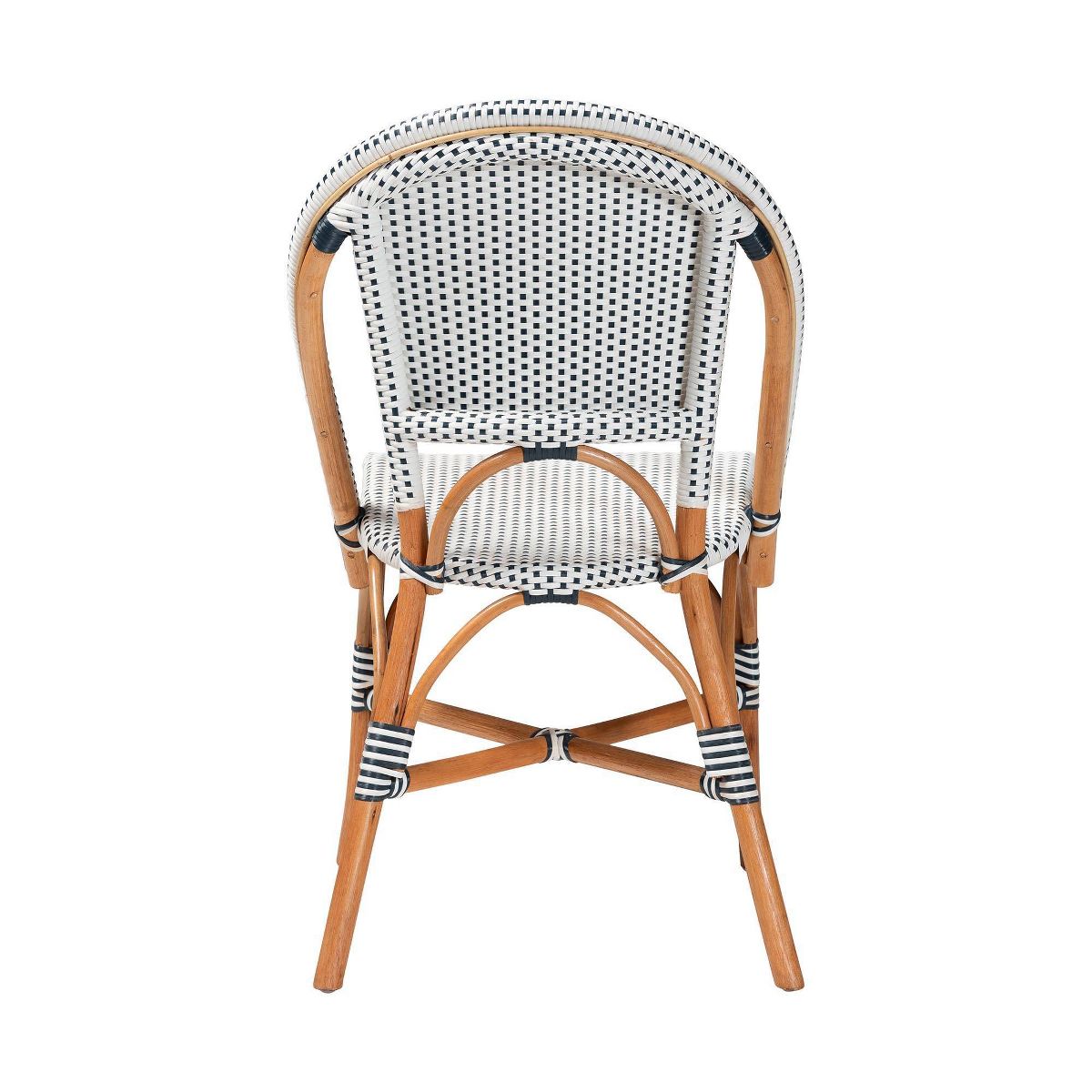 bali & pari Genica Two Tone Weaving and Rattan Bistro Chair Navy Blue/White/Natural Rattan - thumbnail 4