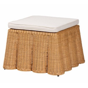 bali & pari Palm Scallop Rattan Ottoman Honey: Square Upholstered, No Assembly, Polyester, Plywood - 1 of 4