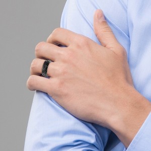 Chisel Stainless Steel Black IP-plated Brushed Center 8.00mm Band Ring - 1 of 2
