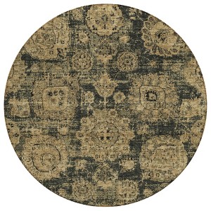 Charcoal Gold And Tan Floral Washable Indoor Outdoor Area Rug - 1 of 4