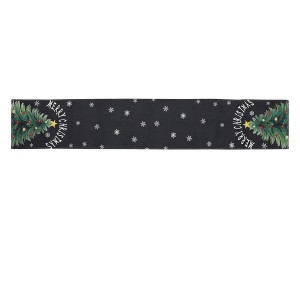 Unique Bargains Christmas Table Runner Yellow Star Christmas Tree Linen 72"x13" 1 Pc - 1 of 4