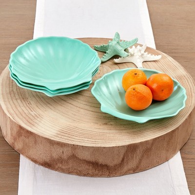 Aqua Shell Shaped Melamine Salad and Dessert Plates Set