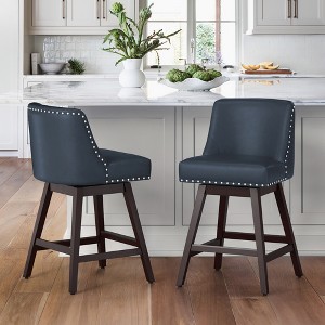 Arceso Bar Stools Set of 2, 26 Inch Swivel Counter Stools with Back, Faux Leather Upholstered Barstools, Solid Wood Legs with Footrest,  for Kitchen - 1 of 4