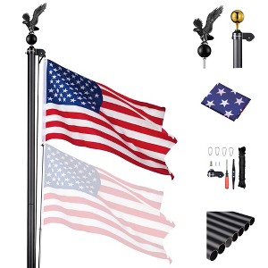 Yescom 25 Ft Aluminum Sectional Flagpole Kit with Gold Ball & Eagle Topper Fly 2 Flags - 1 of 4