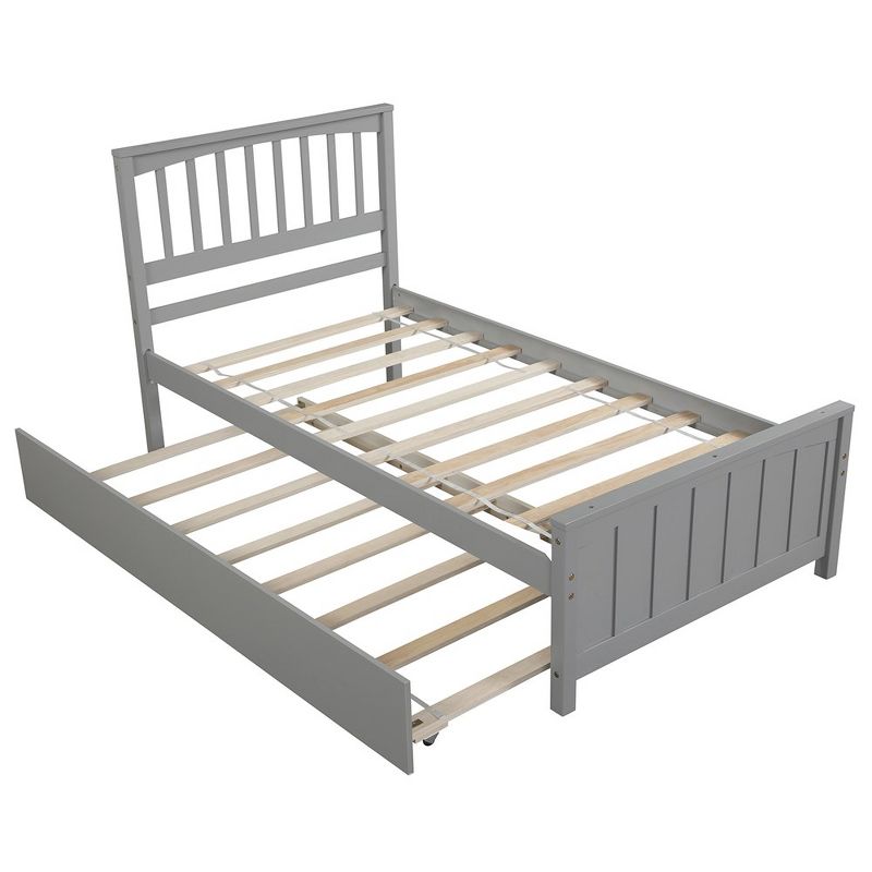 Twin Size Platform Bed Frame, Trundle Bed With Solid Wood Legs And Frame, Slats Support, Trundle Kids Trundle Bed, 4 of 7