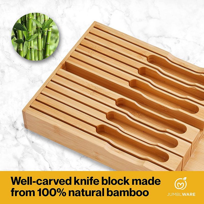 JumblWare Bamboo Drawer Knife Block. Knife Holder for Kitchen Drawer, 3 of 9