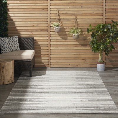 Calobra Light Grey Striped 4' x 6' Hand-Knotted Synthetic Rug