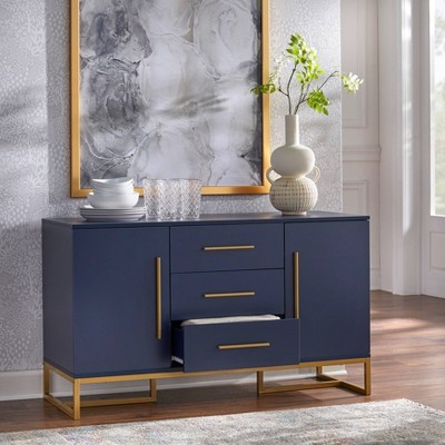 Indigo Blue MDF Sideboard with Gold Metal Legs