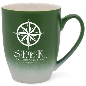 Elanze Designs Seek And You Will Find Matthew 7:7 Two Toned Ombre Matte Green and White 12 ounce Ceramic Stoneware Coffee Cup Mug - 1 of 4
