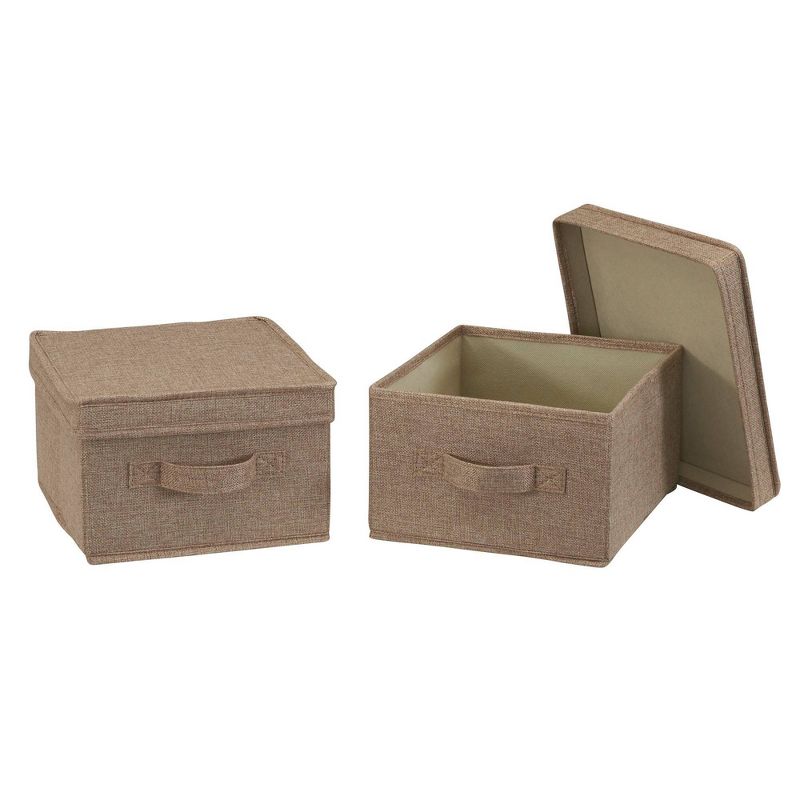 Household Essentials Set of 2 Medium Storage Boxes with Lids Latte Linen, 1 of 9