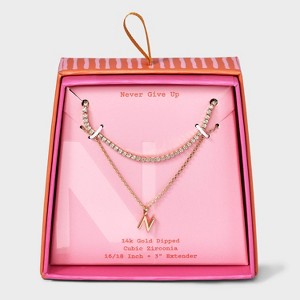 14K Gold Dipped Cubic Zirconia Initial Necklace Set 2pc - A New Day™ Gold - 1 of 3