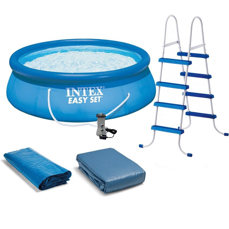Intex Above Ground Swimming Pool, Ladder with Pump and 15’ Pool Debris Cover, 2 of 7