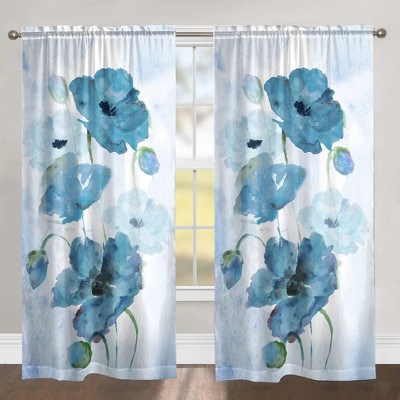 Laural Home Blooming Indigo Poppies 84" Sheer Window Panel, 1pc