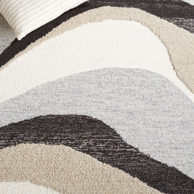 Ivory and Gray Hand Tufted Wool Area Rug, 5' x 8'