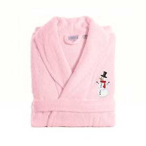 Linum Home Textiles 100% Turkish Cotton Terry Bath Robe Embroidered with Snowman Design - 1 of 3