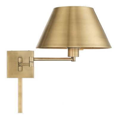 Antique Brass Swing Arm Wall Lamp with Satin Shade