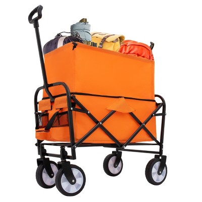 YONWAY Foldable Wagon Cart,Dual-Layer Design Beach Wagon,with All-Terrain Wheels for Camping Shopping Sports Gardening Fishing 225lbs Capacity