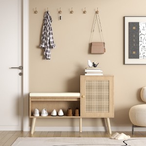 GlasFlength Decorative Storage Cabinets Farmhouse Modern Style，Ample Storage, Natural with Spaious Compartment，Beige, 39.37"*11.81"*27.56" - 1 of 4