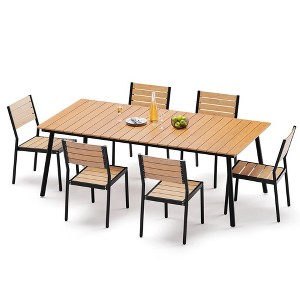 Crestlive Products Outdoor Dining Set Patio Dining Table with chairs Wooden-Like Top and Aluminum Frame Umbrella Hole - 1 of 4
