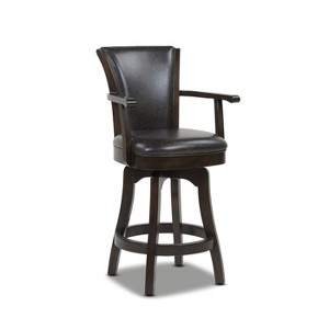 Sapphtopaz Swivel Bar Stool with Armrests Upholstered Wood Counter Height Bar Stools with High Backrest Dining Chairs for Kitchen Island - 1 of 4