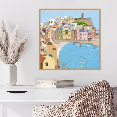 Sylvie Maple Framed Coastal City Canvas Wall Art, 22 x 22 inches