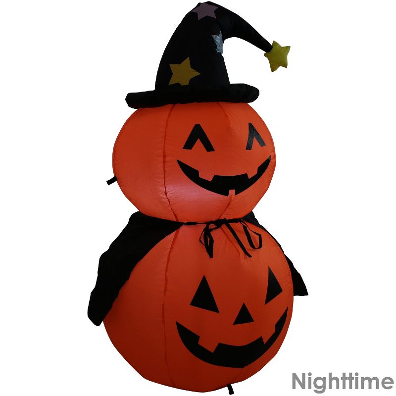 Sunnydaze 4 Foot Self Inflatable Blow Up Jack-O' Lantern Duo with Witch Hat Outdoor Holiday Halloween Lawn Decoration with LED Lights, 4 of 11