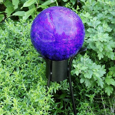 6" Blue Crackle Glass Gazing Globe Garden Ornament