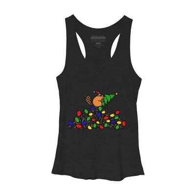 Women's Design By Humans Cool Christmas Beaver dding Lights to Dam By SmileToday Racerback Tank Top