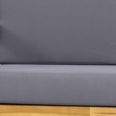 Acacia Wood Outdoor 3-Seater Sofa with Dark Gray Cushions