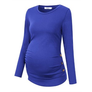 Maternity Shirt Side Button and Ruched Maternity Tunic Tops - 1 of 4