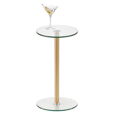 iDesign Round Pedestal Drink Table for Small Spaces - Clear/Soft Brass