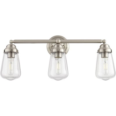 Possini Euro Design Modern Industrial Wall Light Brushed Nickel Hardwired 24" Wide 3-Light Fixture Seedy Glass for Bathroom Vanity