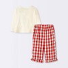 Baby Girls' Christmas Holiday 2pc Joy Long Sleeve T-Shirt and Gingham Flannel Pants Set - Cloud Island™ Cream - 2 of 4