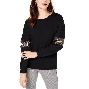 I.N.C International Concepts Womens Sequined Cut Out Sweatshirt, Black, Medium - 1 of 1