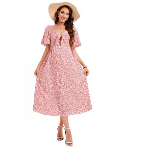 Maternity Dresses Knotted Side Slit Knee Length Dress - 1 of 4