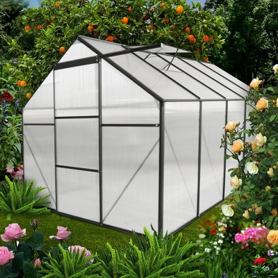 LOVMOR 6x10 FT Polycarbonate Greenhouse Raised Base and Anchor Aluminum Heavy Duty Walk-in Greenhouses