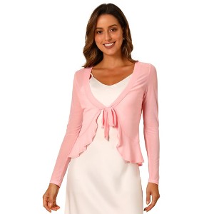 INSPIRE CHIC Women's Long Sleeves Self Tie Ruffle Mesh Casual Bolero Cardigan - 1 of 4