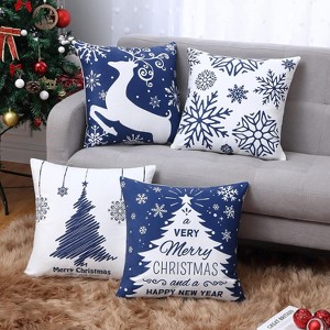 Christmas Throw Pillow Covers Set of 4, Xmas Square Linen Pillowcase Cushion Cover, Winter Holiday Decor Decorations for Couch Sofa Bed - 1 of 4